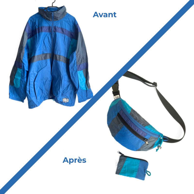 Porte-monnaie upcyclé coupe-vent bleu – Image 2
